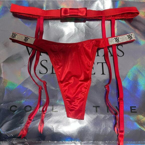 Victoria Secret Red Shine thong and garter set - Picture 3 of 5